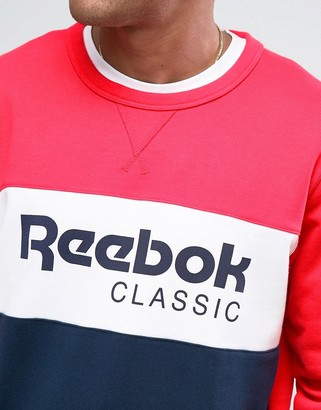 Reebok Archive Stripe Crew Sweatshirt In Red BK3831