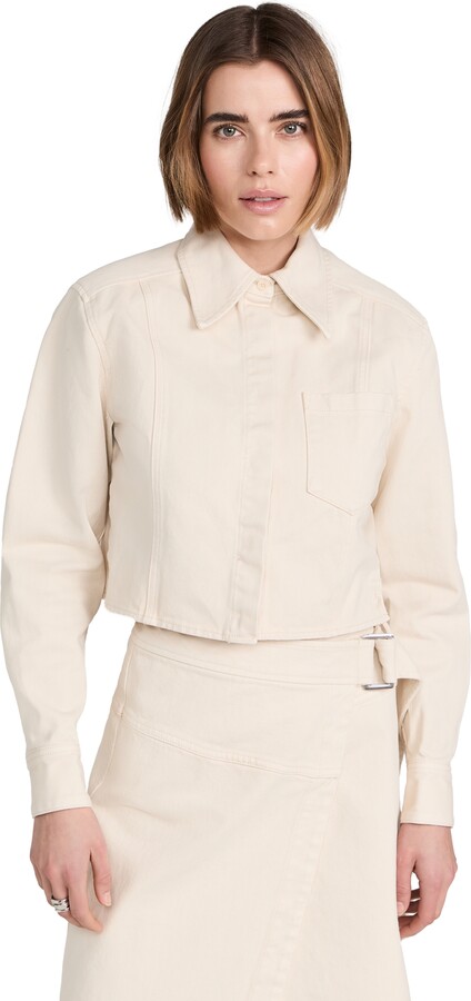 3.1 Phillip Lim Denim Cropped Shirt Jacket with Shoulder Pads