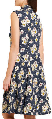 Prada Ruffled Floral-print Crepe Dress - Navy