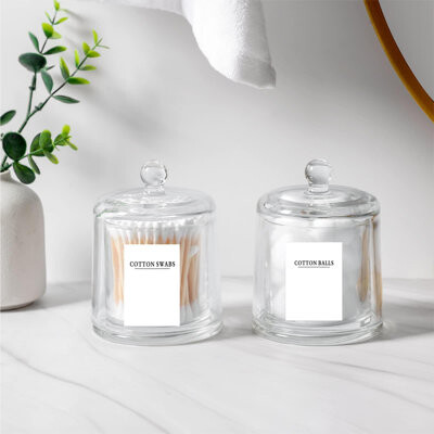 Latitude Run Cotton Swab Holderthick Glass Apothecary Jars With Lid For Bathroom Accessories Vanity Organizers And Makeup Storage For Cotton Ball(2 Pack)