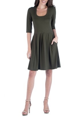 24seven Comfort Apparel Women's 3/4 Sleeve Fit and Flare Mini Dress