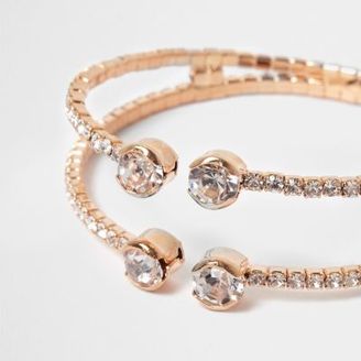 River Island Womens Rose gold tone diamante pave cuff bracelet