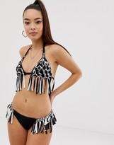 Thumbnail for your product : ASOS DESIGN macrame fringed hipster bikini bottom in black and white