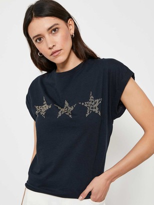 Mint Velvet Studded Star Trio T-Shirt - Navy