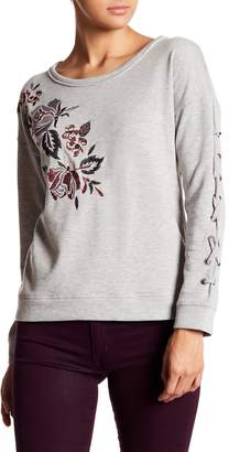 Jolt Embroidered Floral Lace Up Long Sleeve Sweatshirt
