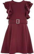 Thumbnail for your product : River Island Girls dark red belted frill skater dress