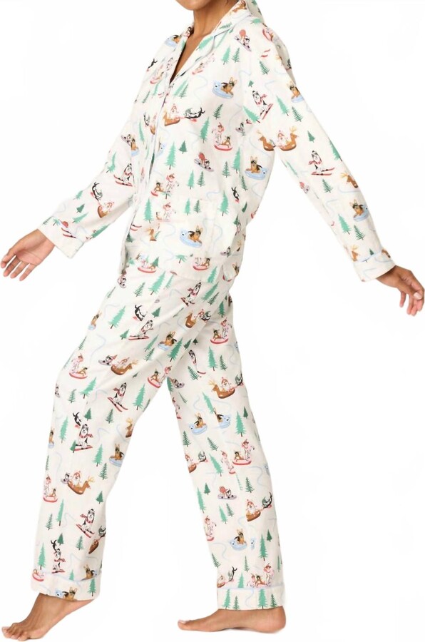 PJ Salvage Sleigh All Day 3-Piece Flannel Pajama Set In White