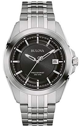 Bulova Men's Designer Watch Stainless Steel Bracelet - Black Dial Precisionist Wrist Watch 96B252