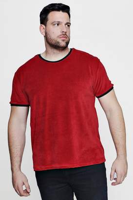 boohoo Big And Tall Velour T-Shirt With Contrast Rib