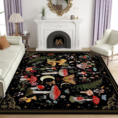 Mushroom Moth Area Rugs For Living Room, Dining Room, Bedroom, 84 X 60, Red And Black