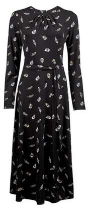 Dorothy Perkins Womens Black Feather Print Keyhole Midi Dress, Black