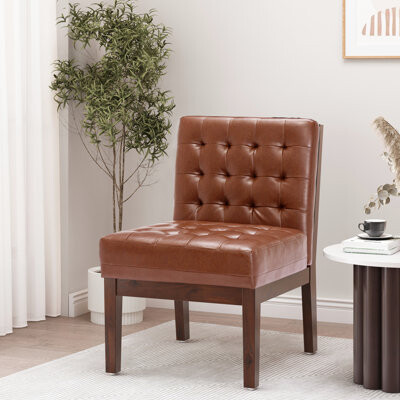 Ebern Designs Brown Accent Chair, Pu Covered, 29.47 In. Wide, 34.05 High, 22.21 Deep, 27.92 Lb, 34 D Package Seating Material, Height, Width, Depth, Lb