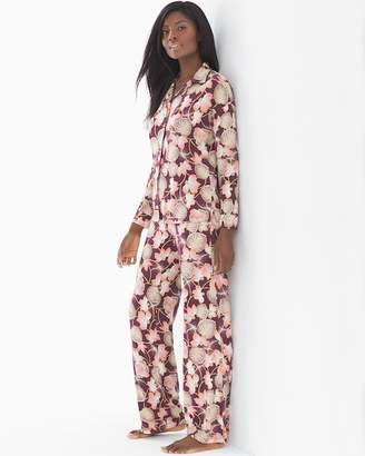 Cool Nights Long Sleeve Notch Collar Pajama Top Charmed Floral Merlot