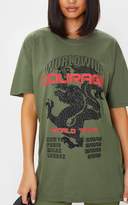 Thumbnail for your product : PrettyLittleThing Khaki Dragon Oversized T Shirt