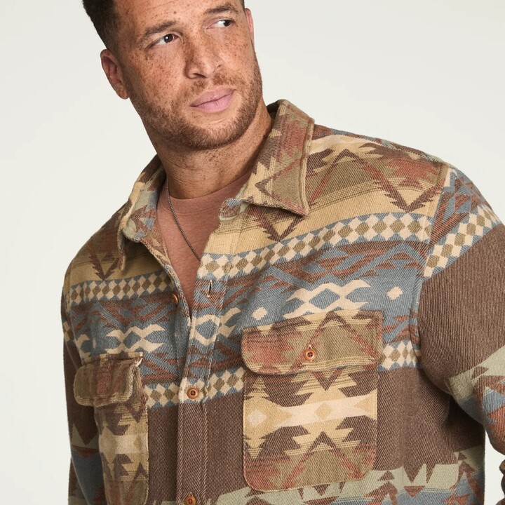 Lucky Brand Big And Tall Jacquard Flannel Shirt - Men's Clothing Outerwear Shirt Jackets in Brown Multi