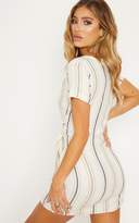 Thumbnail for your product : PrettyLittleThing Cream Stripe Print Tie Detail Shift Dress