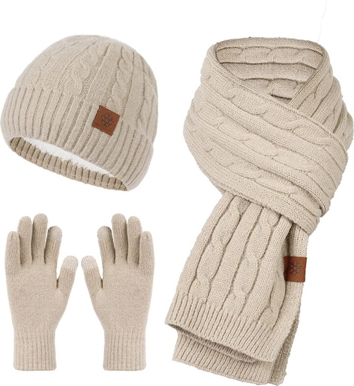 3651 Mens Hat Scarf Gloves- New Knitted Hat Scarf Gloves Women's Fleece  Cold Proof Warm Keeping Three Piece Set Gift for Men Women - ShopStyle  Girls' Accessories