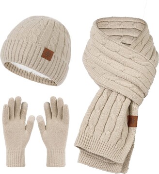 Syhood 4 Pieces Winter Hat And Gloves Set Women Beanie Hat