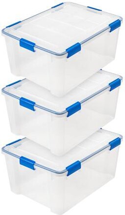 IRIS USA 60 Qt Storage Box with Gasket Seal Lid, 3 Pack - BPA-Free, Made in USA - Heavy Duty Moving Containers with Tight Latch, Weather Proof Tote...