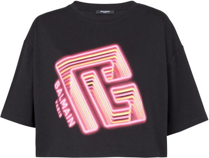 vinkel Shredded dechifrere Balmain Logo Cropped T-Shirt - ShopStyle