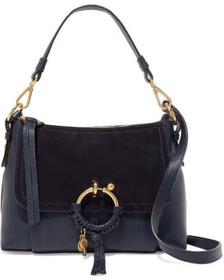 See by Chloe Joan Small Suede-paneled Textured-leather Shoulder Bag - Midnight blue