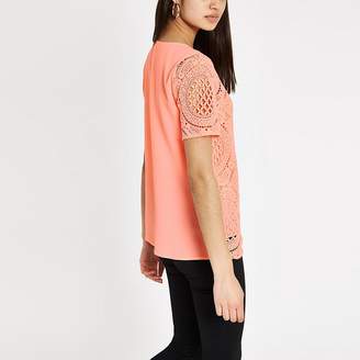 River Island Coral loose fit lace T-shirt