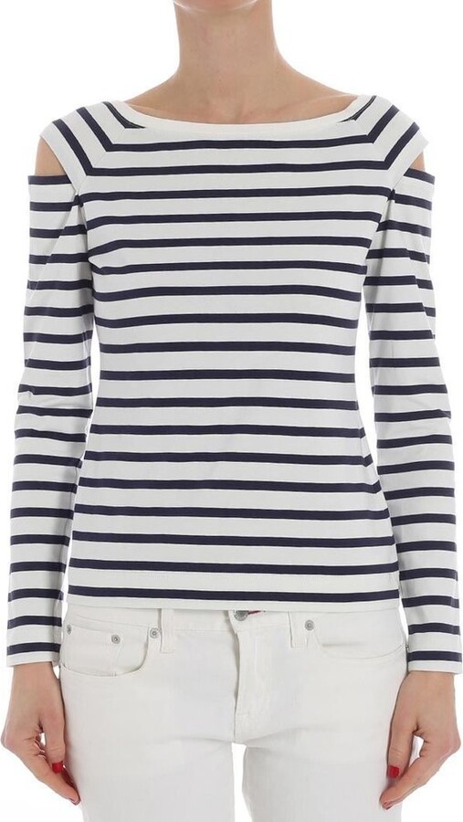 Fuzzi Cold-Shoulder Striped Top