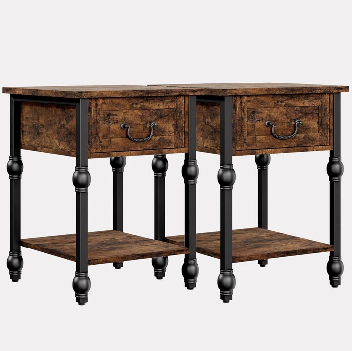 gaomon Nightstand Sets for 2 Industrial Side Table with Drawer and Storage Shelf Metal Frame End Table with Wooden Top Space Saving Console Table -