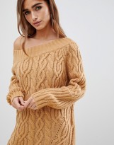 Thumbnail for your product : ASOS DESIGN Petite cable rib off shoulder mini dress in rib