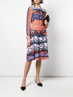 Lela Rose Floral Long-Sleeve Midi Dress