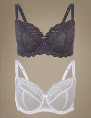 Marks and Spencer 2 Pack Textured & Lace Non-Padded Balcony Bras DD-GG