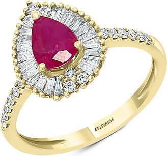 Effy 14K Yellow Gold, Ruby & Diamond Halo Ring