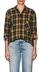 ADAPTATION Women's Floral-Embroidered Plaid Cotton-Wool Shirt-Gold