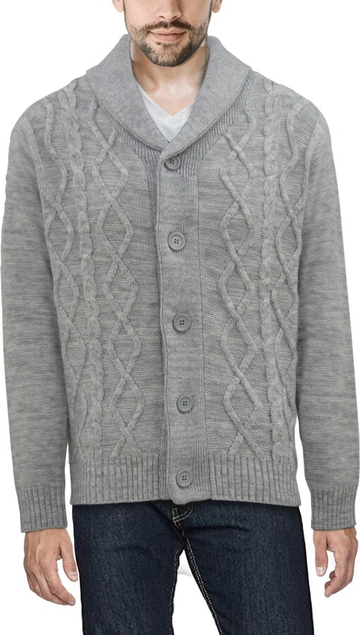 X-Ray Men's Shawl Collar Cable Knit Cardigan - ShopStyle