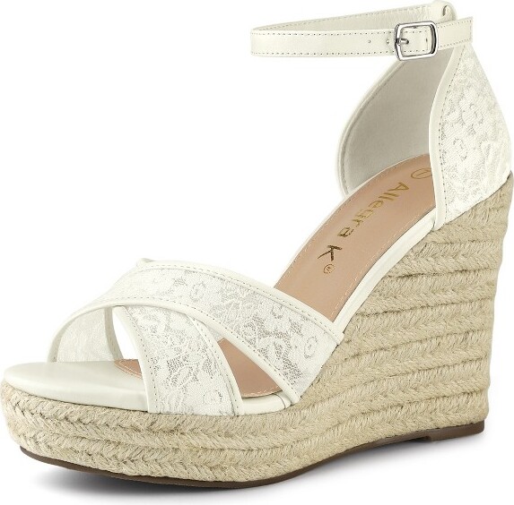 Allegra K AllegraKWomen'sAnkleStrapEspadrilleWedgeHeelSandalsWhite10