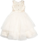 Thumbnail for your product : Joan Calabrese Satin and Tulle Embroidered-Lace Dress, Rum Pink/Ivory