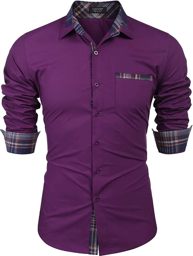 COOFANDY Men's Casual Cotton Long Sleeve Dress Shirt Plaid Collar ...