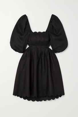 Zimmermann Mae Cutout Scalloped Linen Mini Dress - Black - ShopStyle