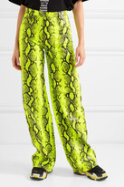 Thumbnail for your product : Off-White Neon Snake-effect Leather Straight-leg Pants - Lime green
