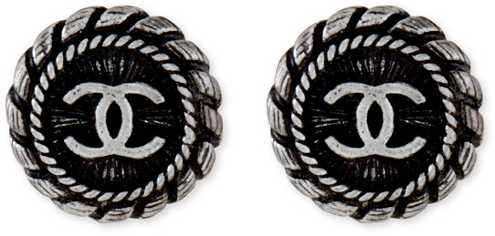 Chanel Vintage Round Textured CC Logo Stud Earrings - ShopStyle