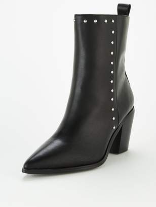 Very Raven Wide Fit Studded Western Calf Boots - Black