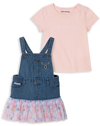 Calvin Klein Baby Girl's 2-Piece Logo Cotton Tee & Denim Ruffled Dress Set  - ShopStyle