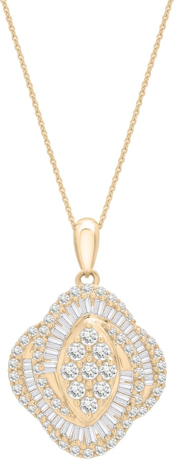 Wrapped in Love Diamond Round (0.71 ct. t.w.) and Baguette (0.29 ct. t.w.) Oval Pendant Necklace in 14K Yellow Gold