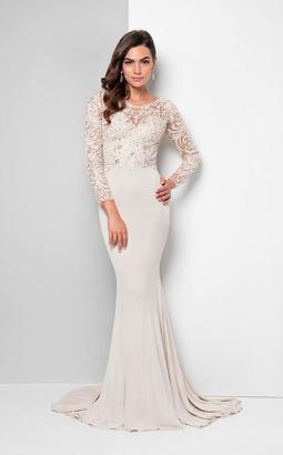 Terani Couture Dazzling Beaded Illusion Neck Polyester Mermaid Dress 1712M3434