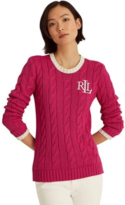 Lauren Ralph Lauren Petite Monogram Cable-Knit Cotton Sweater - ShopStyle