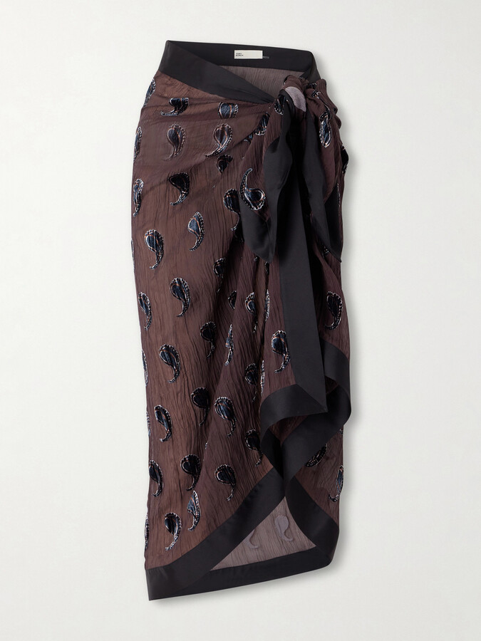 Tory Burch Paisley-devoré Silk-blend Crepon Pareo - Brown