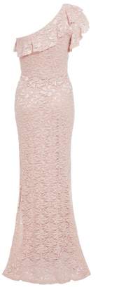 Quiz Nude Glitter Lace One Shoulder Maxi Dress