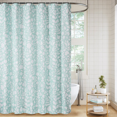 Wayfair Basics™ Slub Textured Fabric Printed Shower Curtain Set With 12 Plastic Shower Hooks