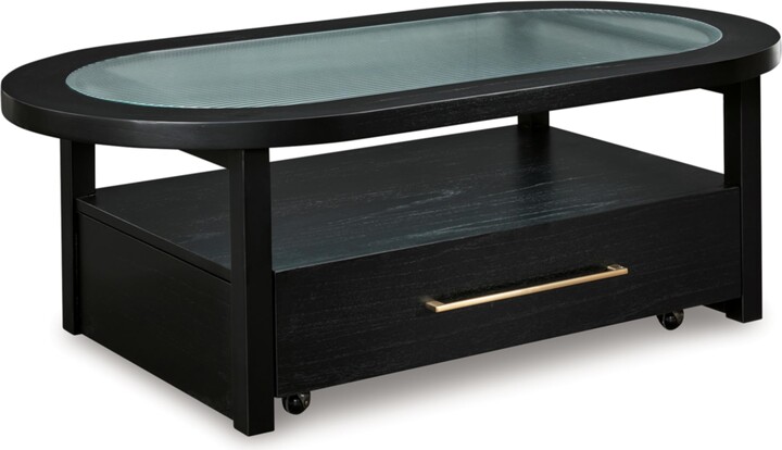 Signature Design by Ashley Winbardi Industrial Glass-Tabletop Coffee Table with Casters and Open Shelf