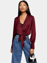 Thumbnail for your product : Topshop Tall Satin Knot Front Shirt - Burgundy